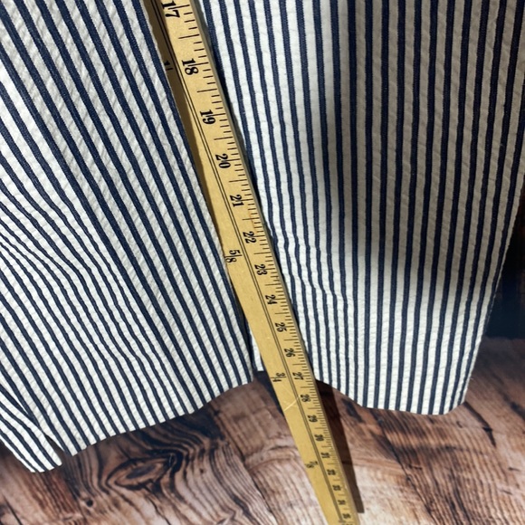 NWT ZARA Navy White Striped Trouser Pants Seersucker MidRise Stretch Women's M - Picture 11 of 14